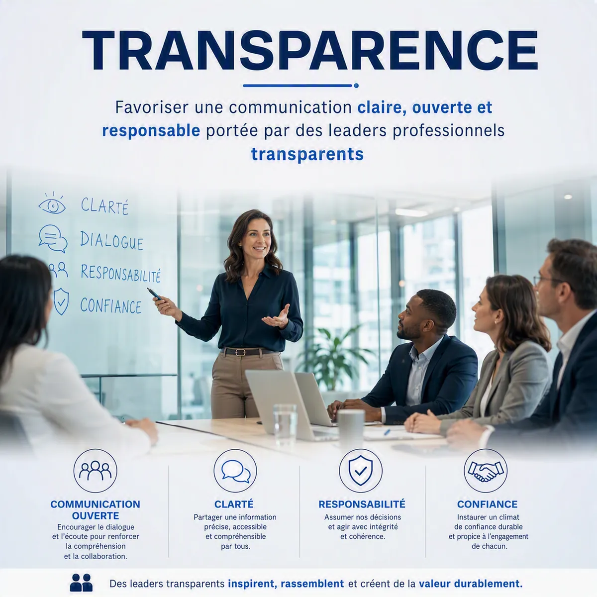 Transparence — nous favorisons une communication claire, ouverte et responsable.